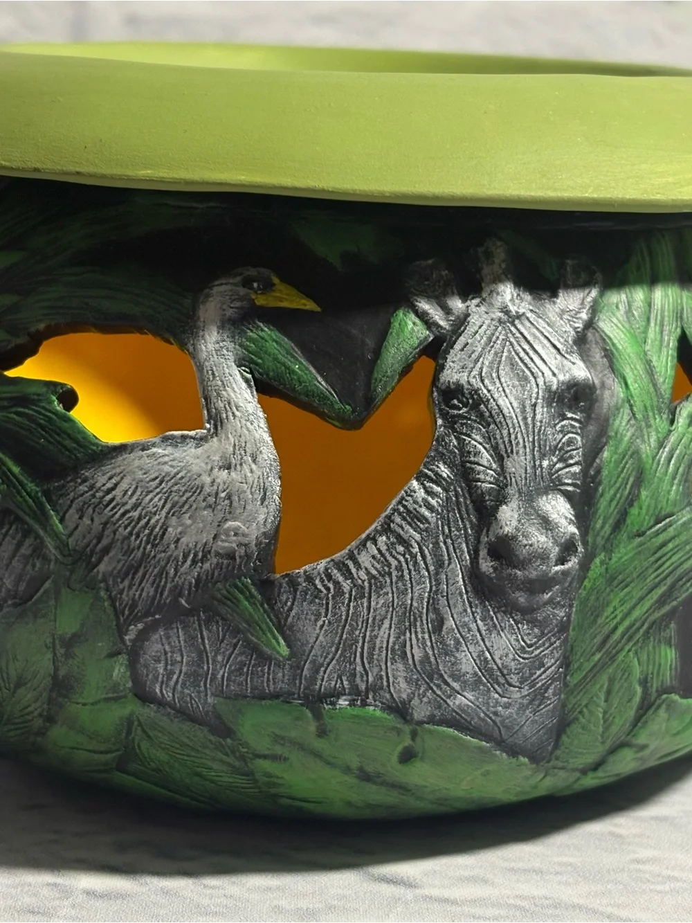 Hand-Crafted ceramic hand-painted jungle animal tea light holder